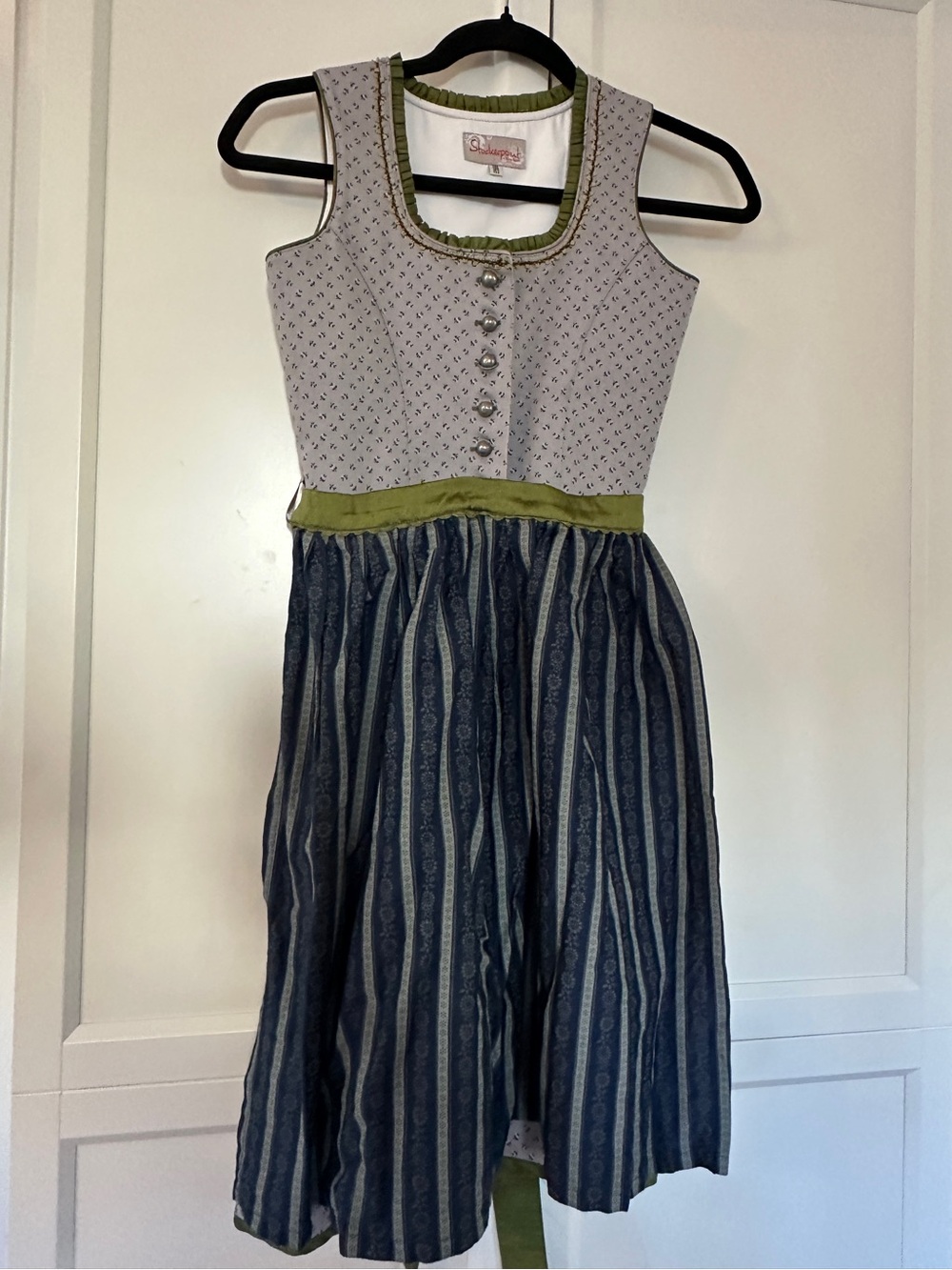 Girls Dirndl German Trachten - size 146/152 -  ornate details - gray blue green